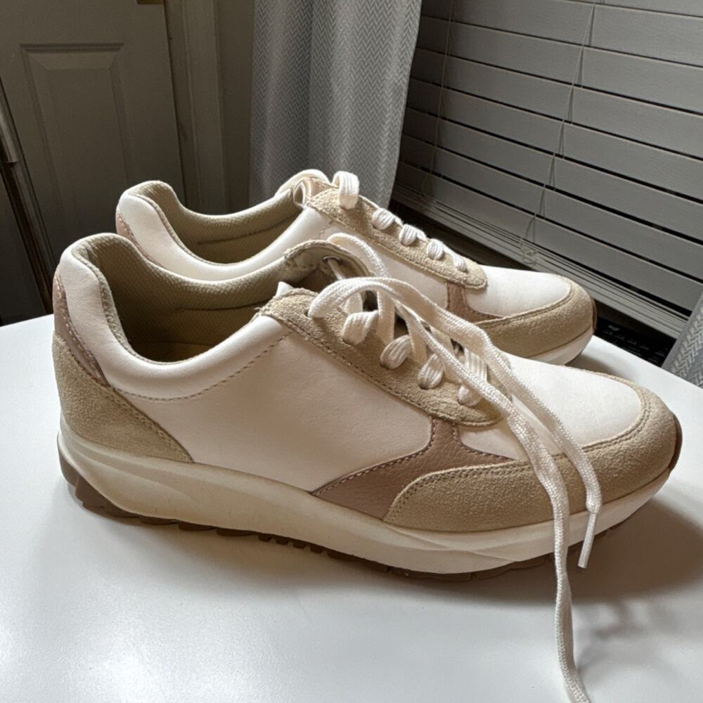 Naturalizer Shay White Beige Leather Lace Up Sneakers Women's Low Top